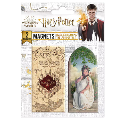 Set de 2 magnets Harry Potter - Illustration emblématique de la Carte du Maraudeur et la Dame du portrait.