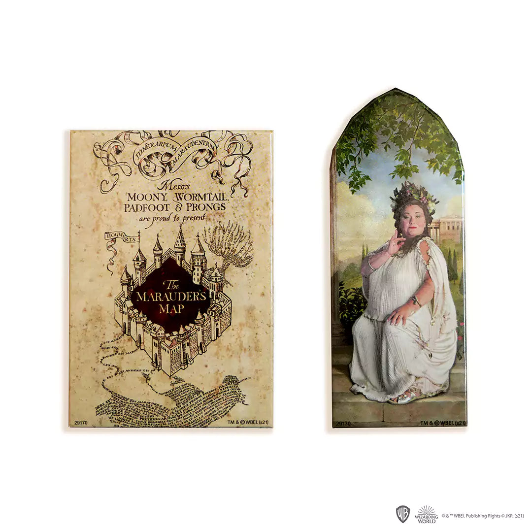 Set de 2 magnets - Carte du Maraudeur et la Dame du portrait - Harry Potter, ajoutant une touche magique à votre décor intérieur.