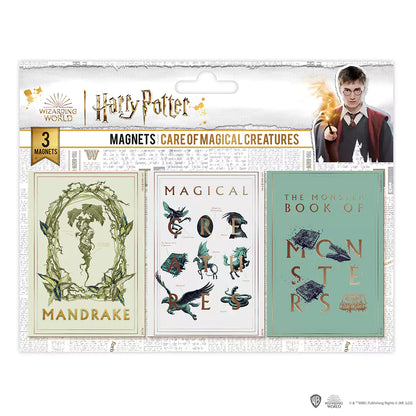 Magnets Soins aux Créatures Magiques - Set de 3 magnets Harry Potter, illustrant des créatures enchantées pour embellir votre décor.