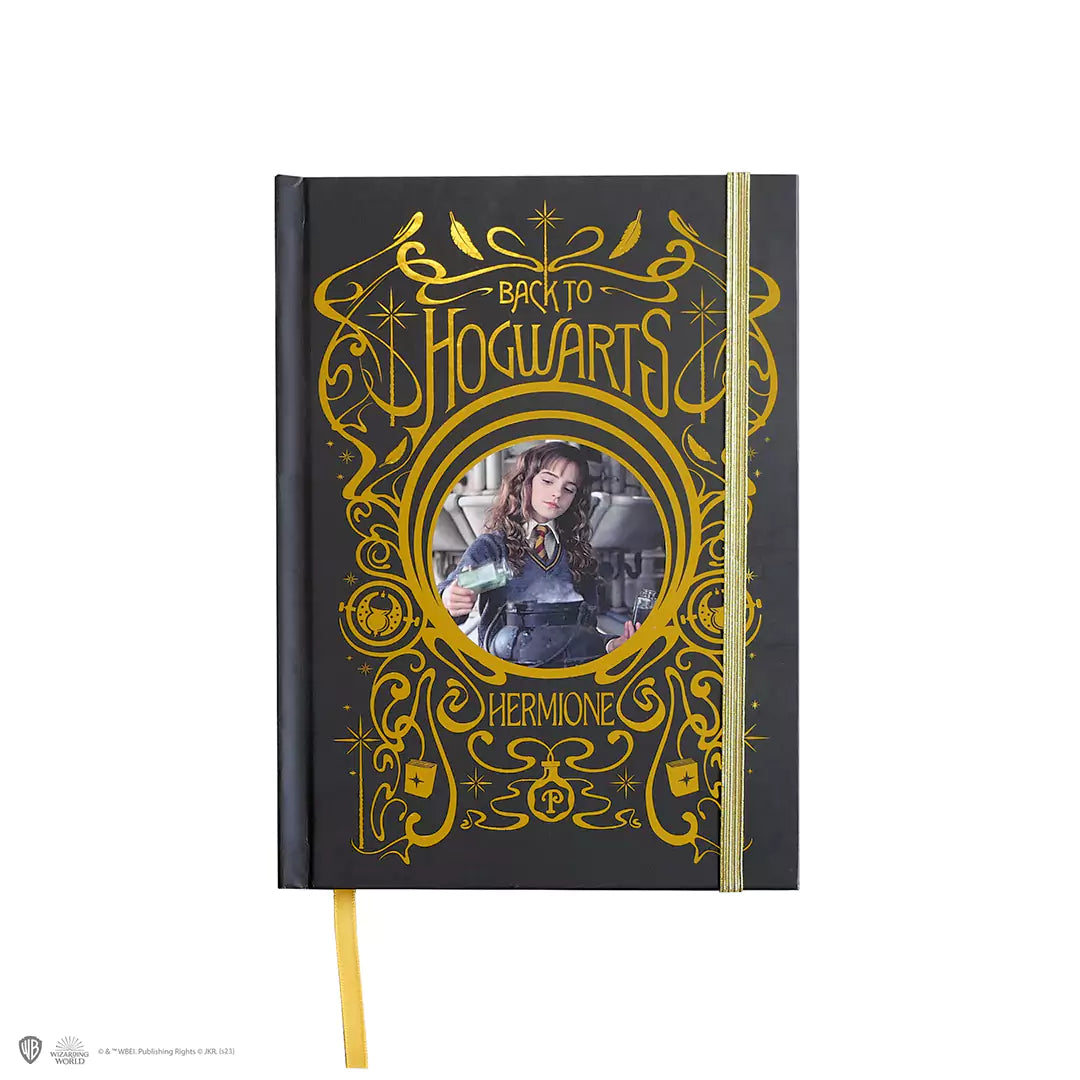 Carnet rigide et marque-page - Hermione et ses sorts, une couverture élégante inspirée de l'univers magique d'Harry Potter.