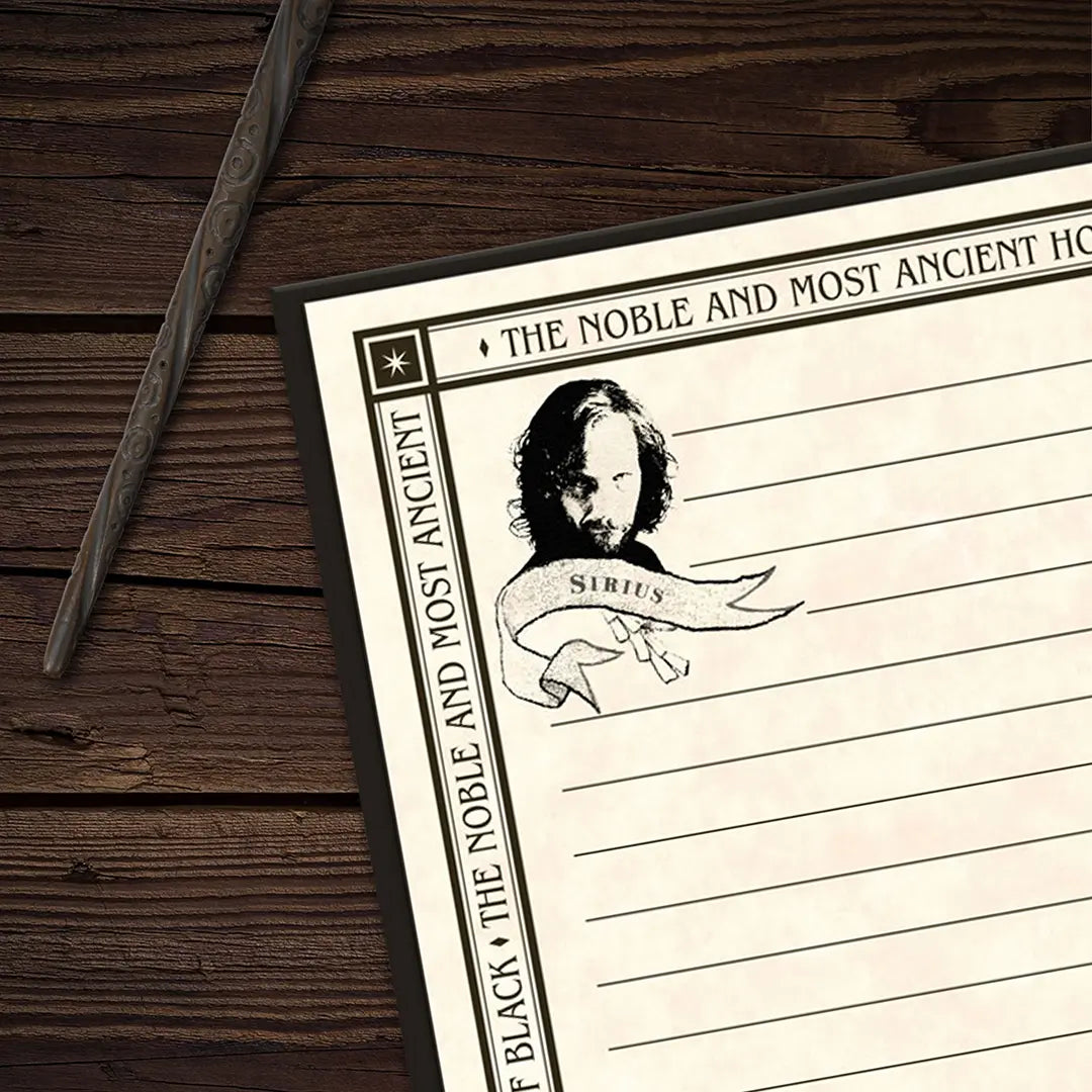 Carnet rigide Famille Black Harry Potter fermé avec élastique, idéal pour les fans de la saga et les créatifs.