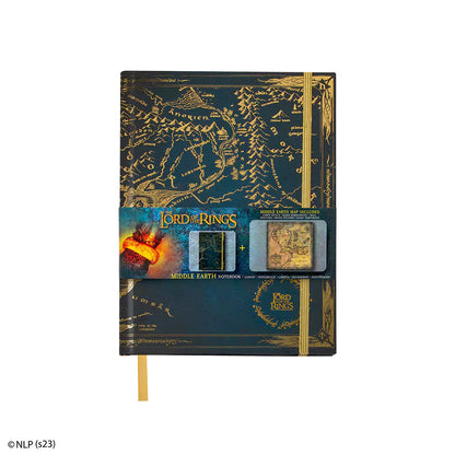 Détails du Carnet rigide Carte de la Terre du Milieu - Le Seigneur des Anneaux, mettant en avant ses 160 pages blanches pour écriture et dessin.