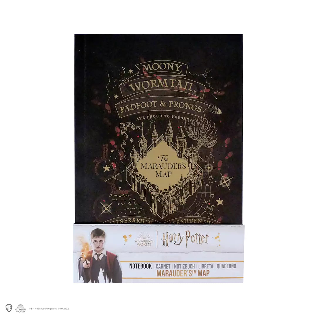 Carnet souple - Carte du Maraudeur version or, montrant ses pages lignées uniques pour une écriture inspirée.