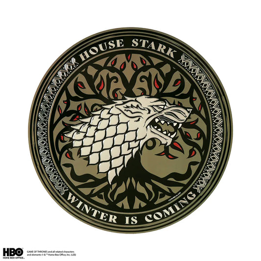 Plaque ronde en aluminium Stark - Game Of Thrones, design élégant avec l'emblème des Stark, un incontournable pour les fans de la série cultes.