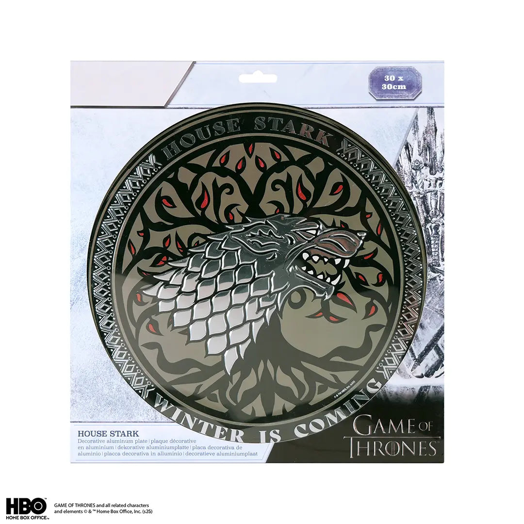 Plaque ronde en aluminium Stark - Game Of Thrones, installation facile au mur ou sur étagère, ajout parfait à votre décoration intérieure.