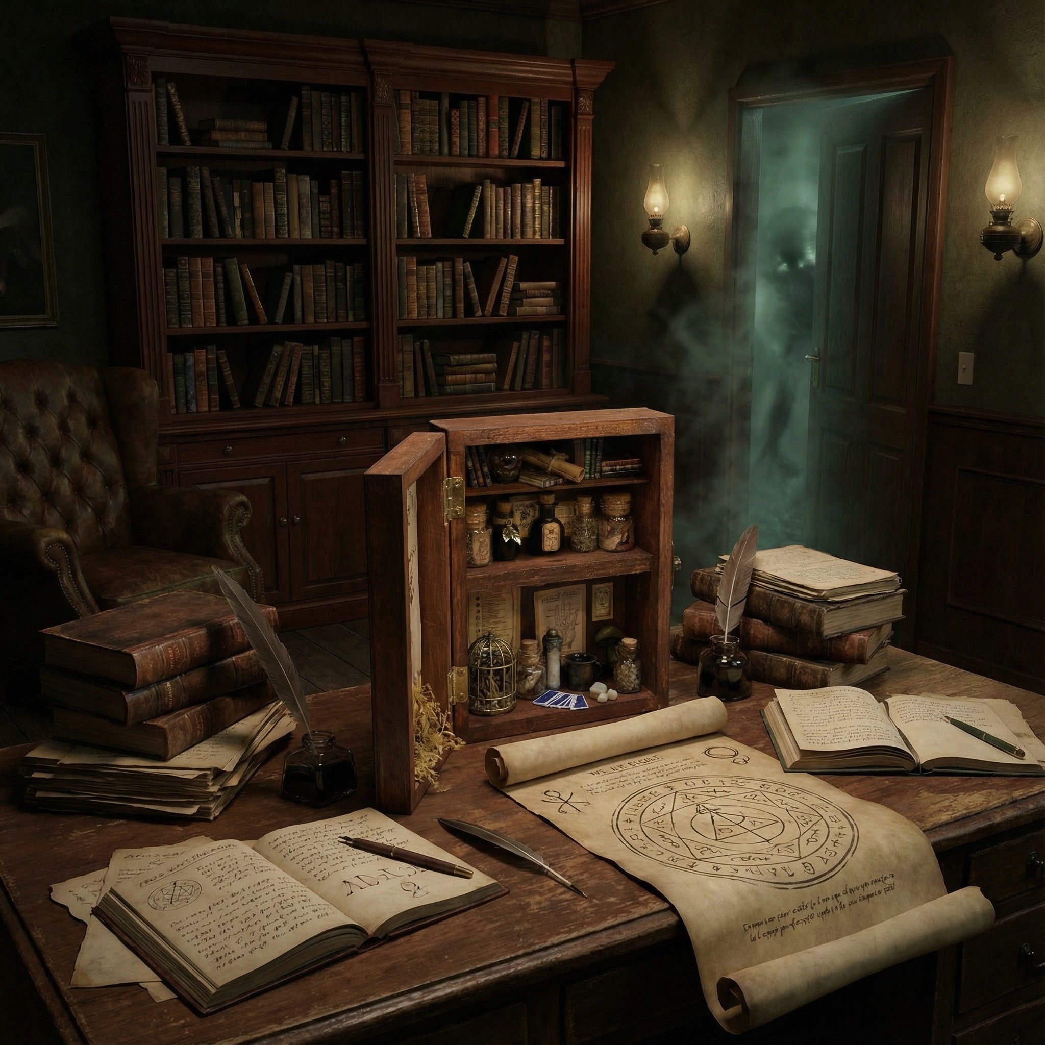 Miniature - Gardien et la Porte des Secrets, une pièce unique qui évoque des mystères anciens, représentant un gardien minuscule vigilant devant une porte mystérieuse.