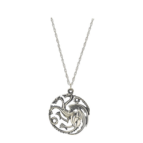 Pendentif Targaryen de Game of Thrones, en argent 925, avec le dragon tricéphale emblématique, un bijou essentiel pour les fans de Westeros.