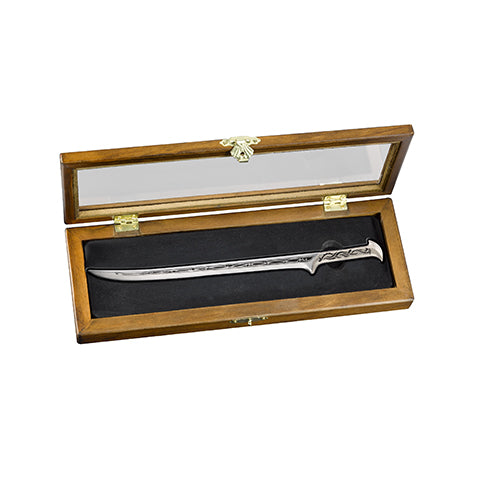 Thranduil - Ouvre-lettres élégant en acier inoxydable, réplique de l'épée légendaire du roi elfe, présentée dans son coffret en bois de luxe.