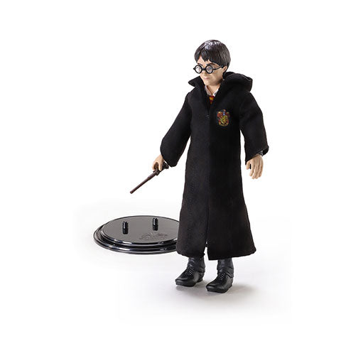 Vue rapprochée de la figurine Toyllectible Bendyfigs de Harry Potter avec ses lunettes iconiques et sa baguette, un incontournable pour les collectionneurs.