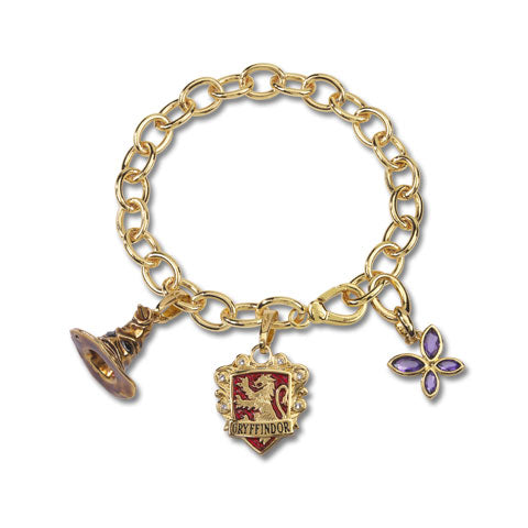 Charm bracelet Lumos Gryffondor Harry Potter, orné de cristaux étincelants et des emblèmes emblématiques de Gryffondor, parfaite amulette d'espoir