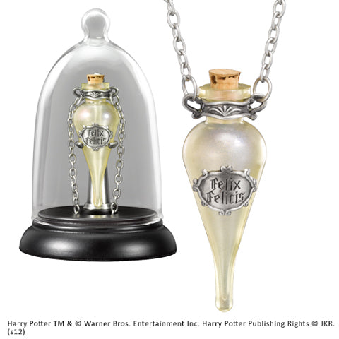 Pendentif Felix Felicis et support en bois, un bijou symbolique en verre et métal, parfait pour les fans de Harry Potter, ajoutant une touche magique à votre look.