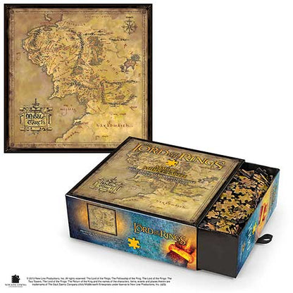 Puzzle captivant - Carte de la Terre du Milieu, un défi de 1000 pièces par Noble Collection, parfait pour les passionnés de Tolkien.