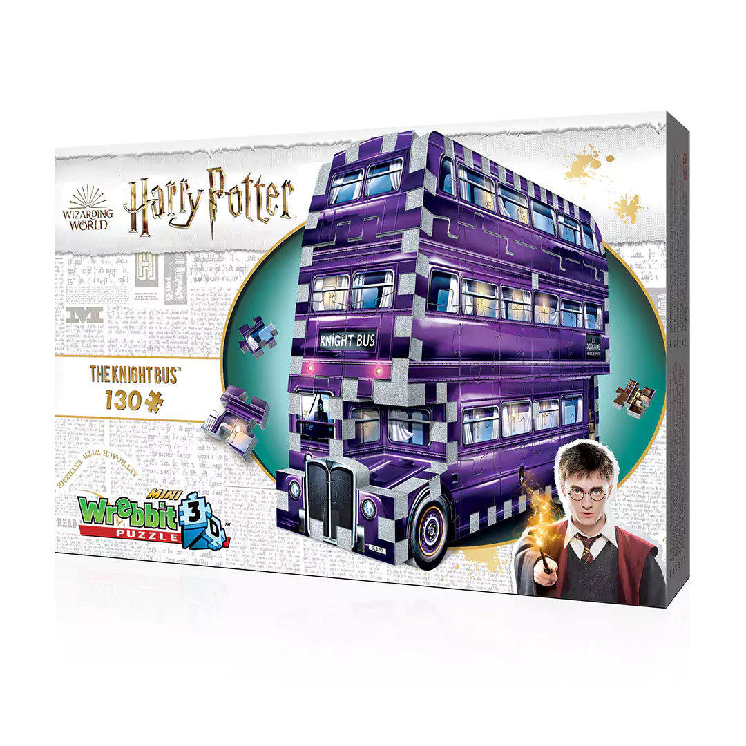 Détails du Magicobus - Puzzle 3D Wrebbit - Harry Potter, soulignant la qualité des matériaux non toxiques et le soin apporté à chaque pièce.