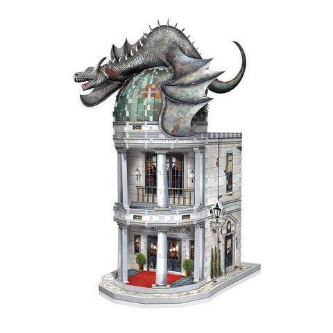 Banque de Gringotts - Puzzle 3D Wrebbit - Harry Potter, vue rapprochée des pièces du puzzle révélant les détails magiques.