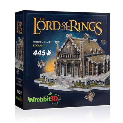 Puzzle 3D Wrebbit Château d’or Edoras - Le Seigneur des Anneaux : présentation de la boîte contenant les 445 pièces, idéale pour les amateurs de défis.
