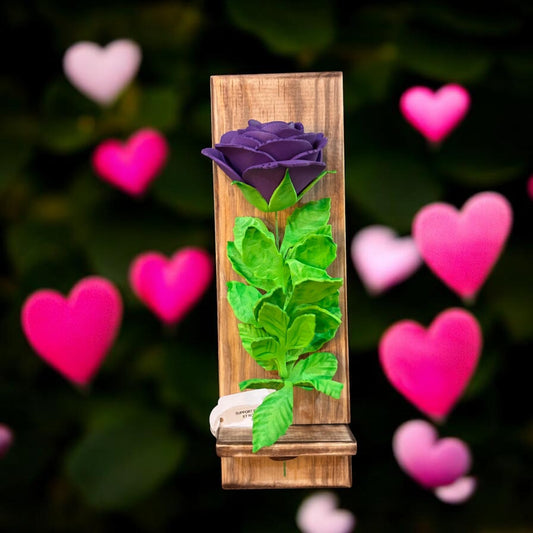 Rose violette sur support bois - MA FABRIQUE BIEN AIMEE