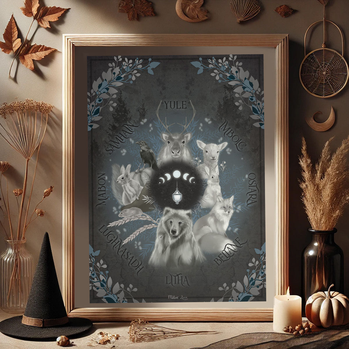 Affiche A4 - La Roue de l'Année (sans cadre) illustrée par Mihne Creations, représentant les saisons et les cycles sous un design captivant, parfaite pour embellir votre intérieur.