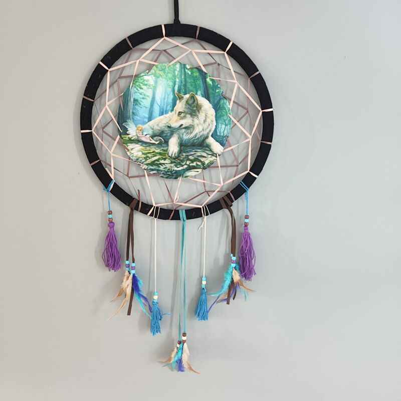 Attrape-rêves Lisa Parker Loup et Fée de Puckator, 33 cm, décor enchanteur pour un sommeil paisible et une touche magique.