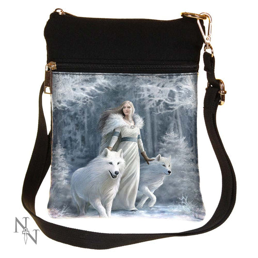 Petit sac à bandoulière gothique Winter Guardians Fantasy Wolf par Anne Stokes