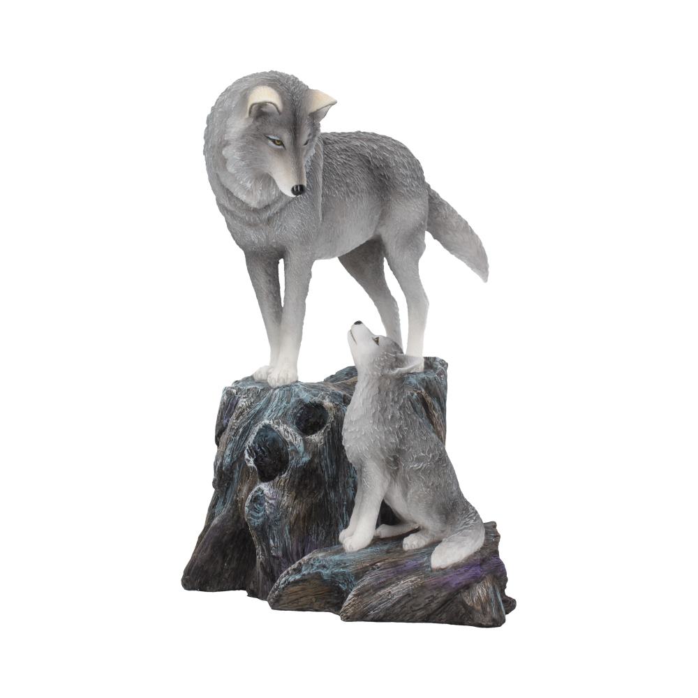 Figurine Loup et son petit, ornement de Lisa Parker, capturant le moment tendre entre un loup adulte et son petit, une pièce décorative unique.