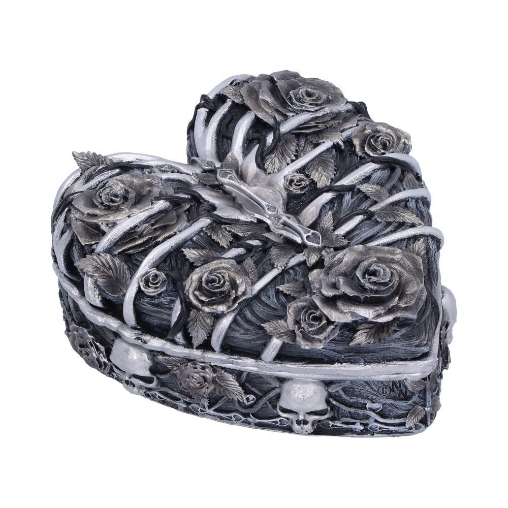 Boîte cœur en cage 10,5 cm - Figurine décorative, vue du couvercle amovible révélant le compartiment pour trésors.