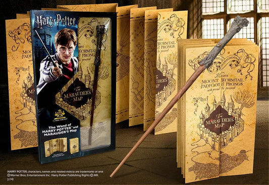 Baguette Harry Potter et carte du Maraudeur - Blister de Noble Collection, une réplique emblématique pour les fans de la saga magique.