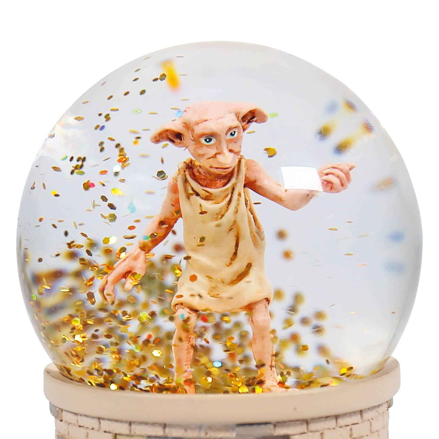 Détails de la boule à neige Harry Potter Dobby de Half Moon Bay, mettant en avant sa polyrésine et son magnifique design magique.