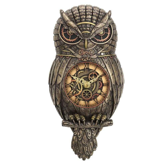 Horloge Murale Steampunk Hibou de la marque Nemesis Now, Chronologie Sagesse, alliant design unique et charme victorien pour une décoration intérieure captivante.