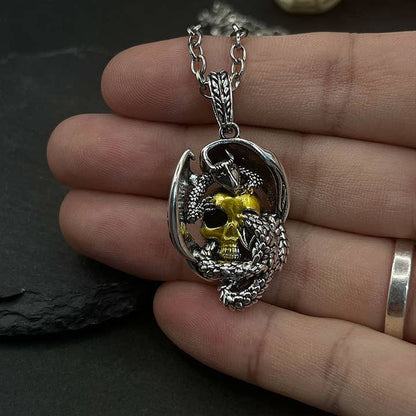 Collier viking en crâne de dragon de GemMeet, une pièce emblématique alliant robustesse et élégance pour les passionnés d'histoire.