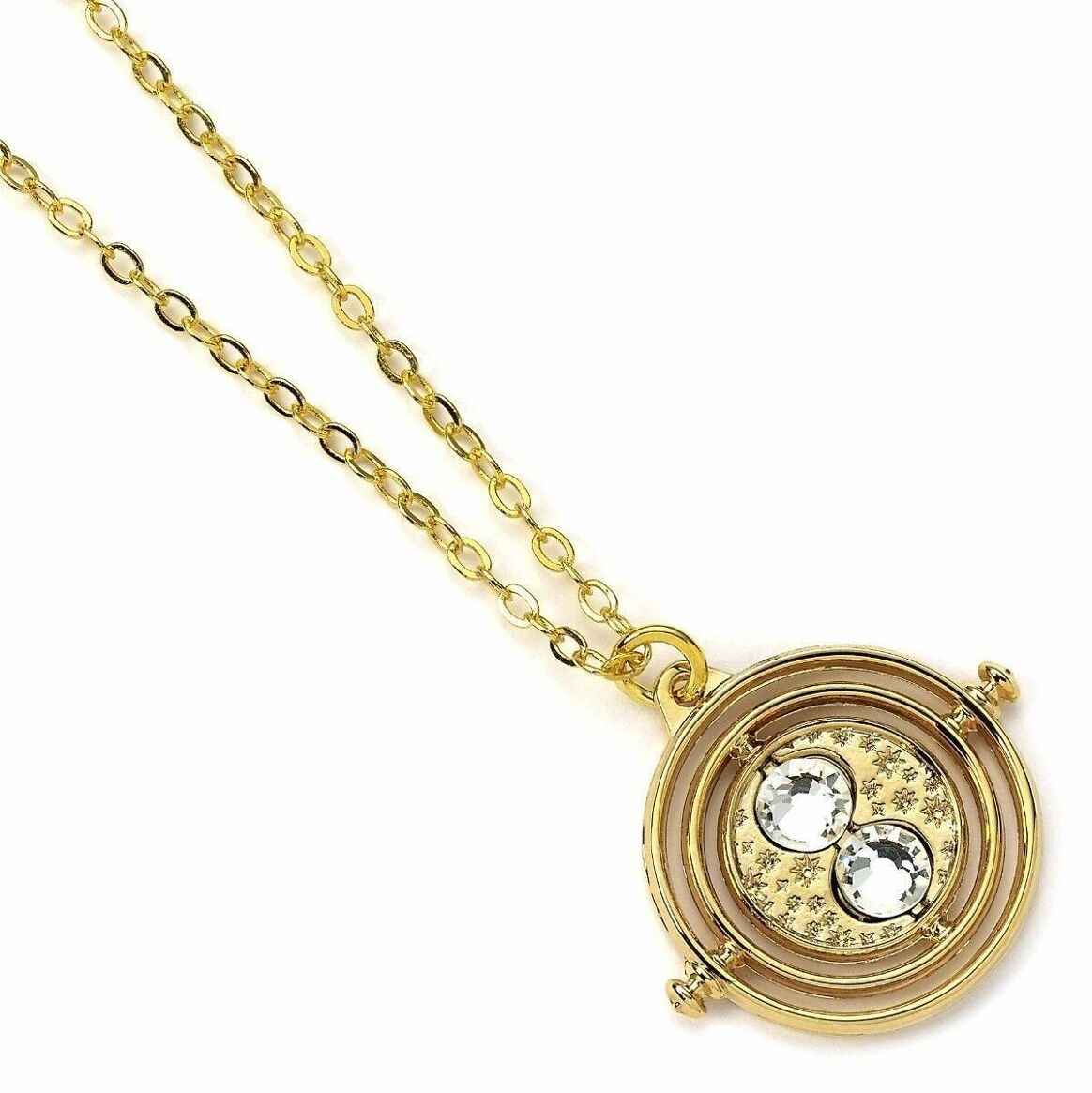 Collier Retourneur de Temps Fixe Harry Potter par Ankorstore, un bijou en or plaqué inspiré de l'univers de Hermione Granger, symbole d'amitié et d'aventure.