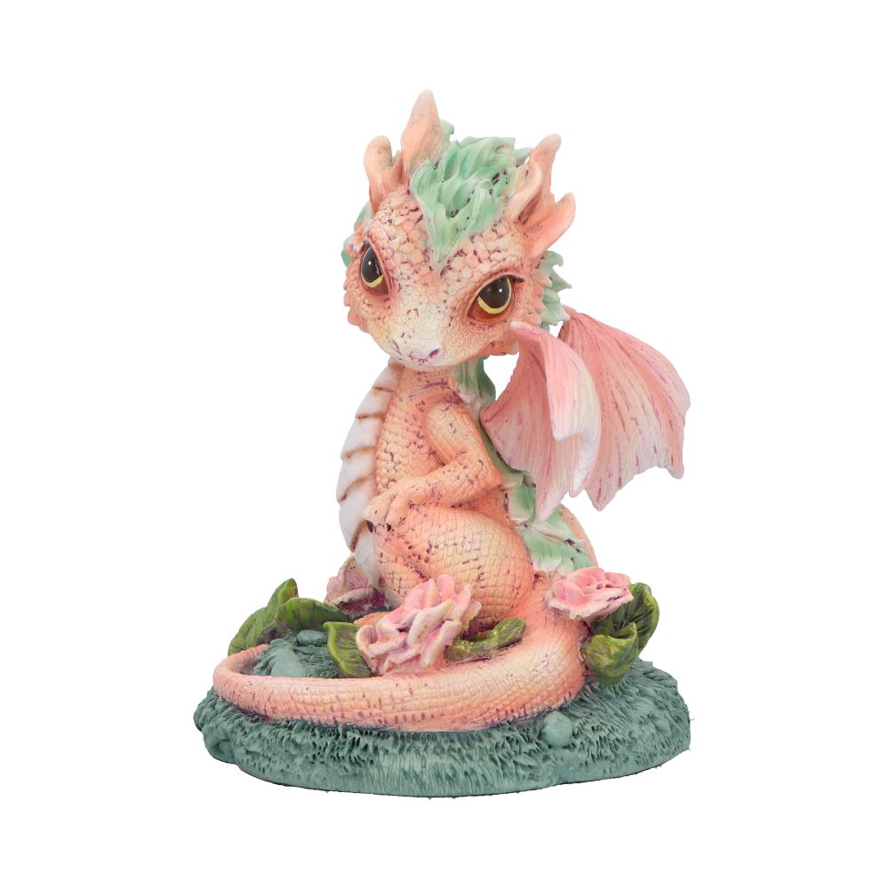 Détail de la figurine de Dragon fleur œillet 12cm, mettant en avant les ailes ciselées et la crête de feuillage vert menthe.