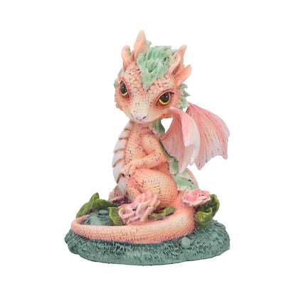 Détail de la figurine de Dragon fleur œillet 12cm, mettant en avant les ailes ciselées et la crête de feuillage vert menthe.