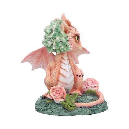 Figurine de Dragon fleur œillet 12cm sur une base mousseuse, capturant la magie des dragons et de la nature en fleur.