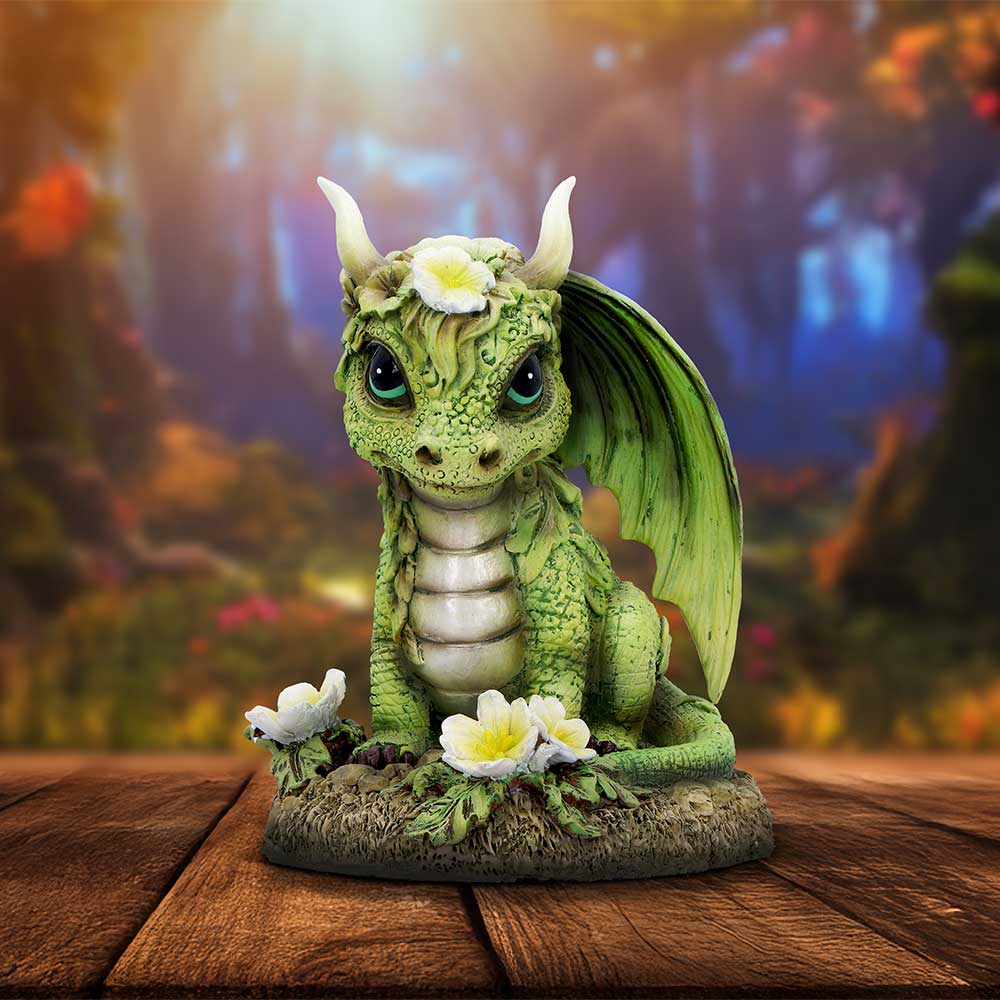 Figurine de Dragon Fleur de fraise 11,5 cm en polyrésine, un mélange de magie et d'élégance délicate pour embellir votre jardin.