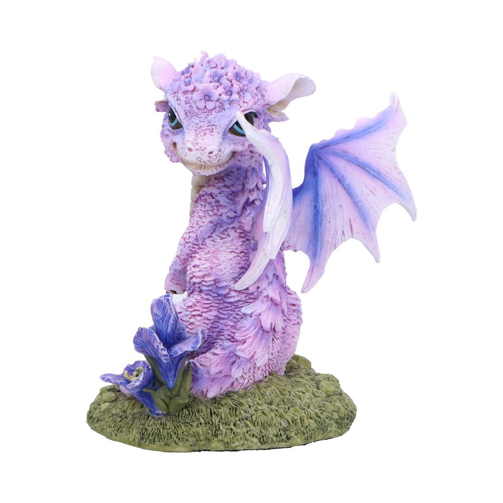 Figurine du Dragon Fleur d’Iris 12 cm en polyrésine avec des teintes pastel et ailes translucides, apportant une touche magique à votre décoration.