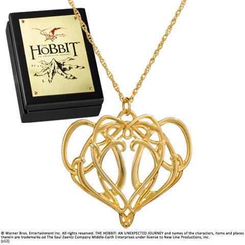 Pendentif en argent 925 plaqué or inspiré du personnage Elrond du Hobbit, conçu par Noble Collection, ajoutant une touche d'élégance mystérieuse à votre style.