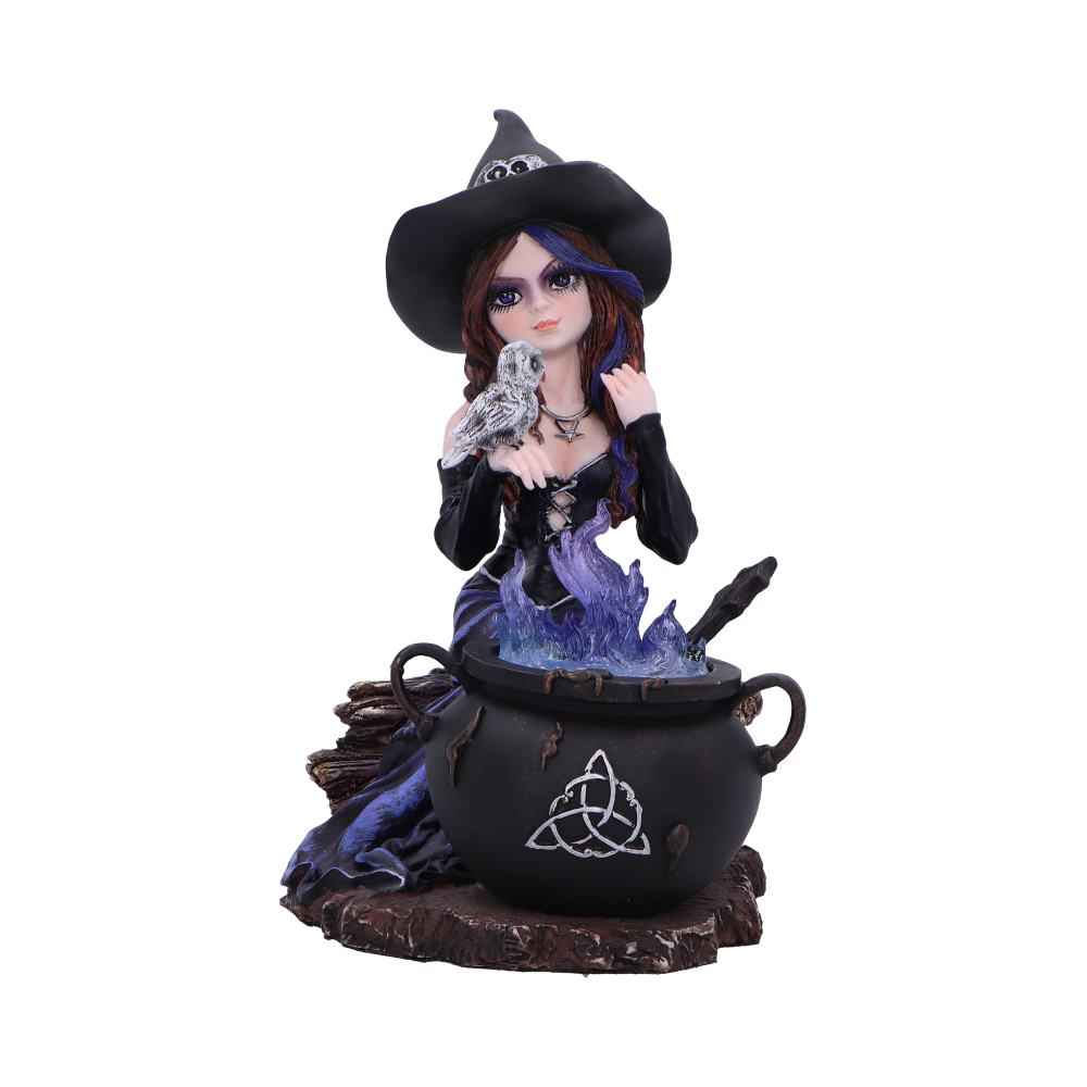 Figurine sorcière Alvina avec hibou et chaudron de Nemesis Now, une décoration magique captivante pour embellir votre intérieur.