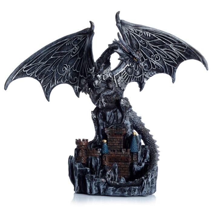 Figurine Dragon Dark Legends Wings of Magic - Gardien du Château d'Argent de Puckator, une œuvre fascinante en résine symbolisant force et magie, parfaite pour les collectionneurs de décorations fantastiques.