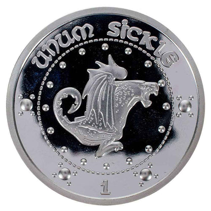 Répliques de pièces de monnaie Gringotts de Harry Potter par AAA Merchandise Limited, comprenant un galion, une faucille et un nœud, parfait pour les fans de l'univers magique.