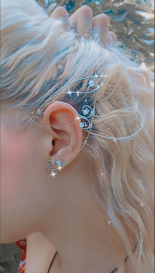 Manchettes d’oreilles elfiques, Oreilles de Fae, Bijoux elfes, Boucles d’oreilles elfiques cosplay, Manchette fée, Ornement elfique sans perle de piercing, Tourbillons de mariage en argent