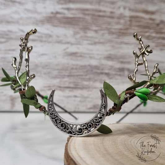 Serre-tête féerique de la forêt, croissant de lune et branches elfiques - Cosplay féerique et elfique - Couronne de fée elfique - FOREST KINGDOM