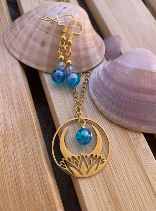Collier lotus et lune - Bleu holographique AB