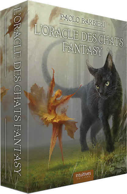 Illustration captivante de L'Oracle des Chats Fantasy, affichant des cartes magnifiquement conçues inspirées par l'univers féérique des chats.