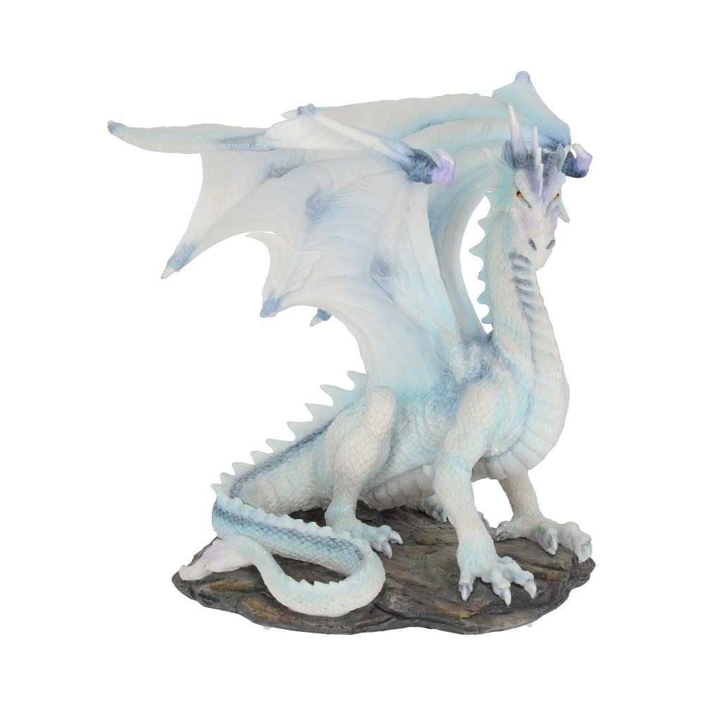 Détail de la figurine de dragon blanc Grawlbane 20 cm, montrant ses cornes éclatantes et la peinture à la main.