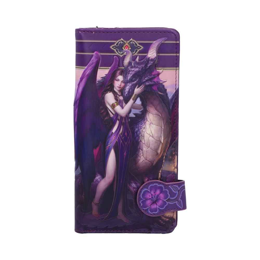 Portefeuille en relief violet 18,5 cm Dragon Sanctuary par Nemesis Now, présentant un ange gothique tenant un dragon, symbole de protection avec un design captivant.