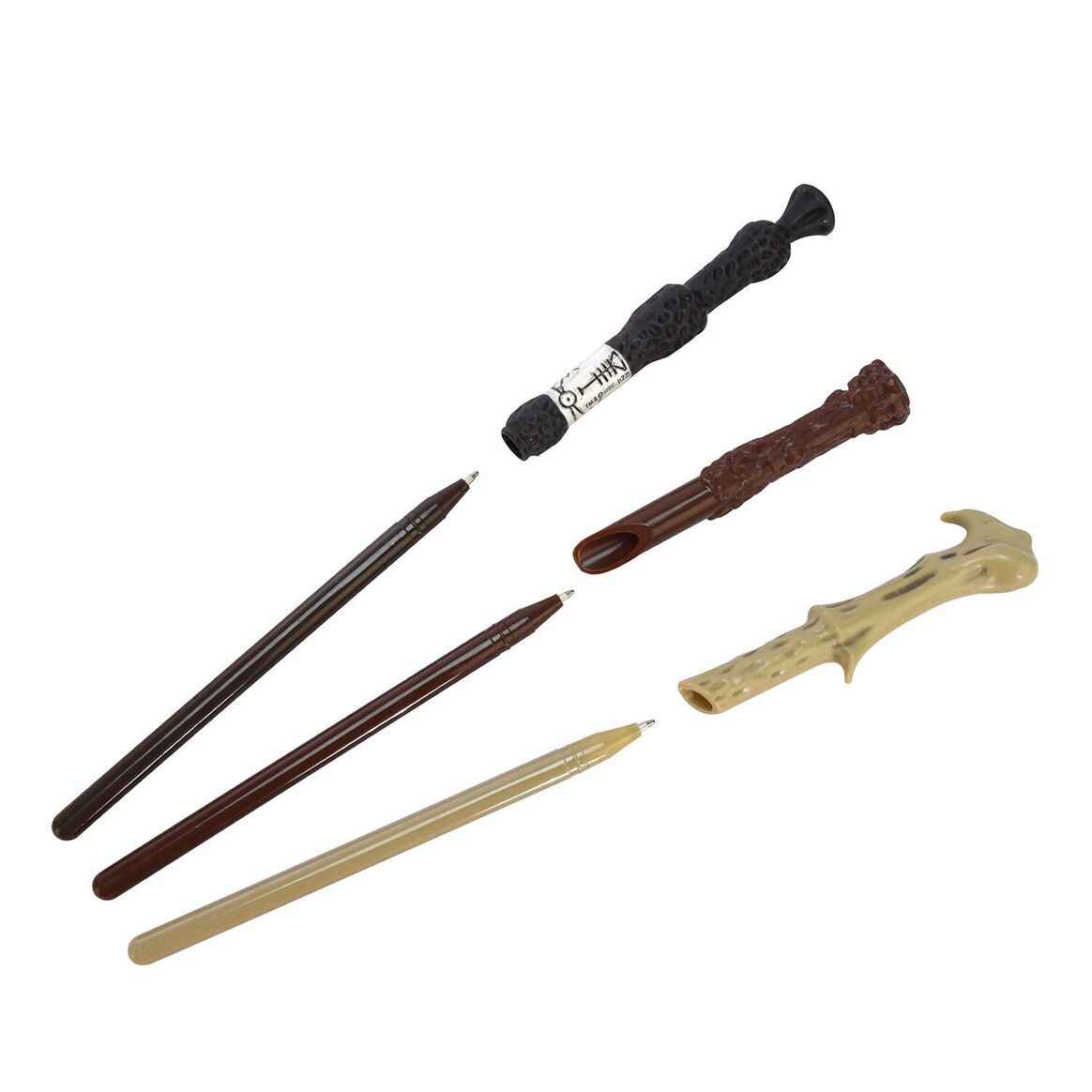 Pack de 3 stylos sur le thème de la baguette magique Harry Potter par Ankorstore, avec des répliques des baguettes emblématiques de Dumbledore, Voldemort et Harry, alliant magie et créativité.