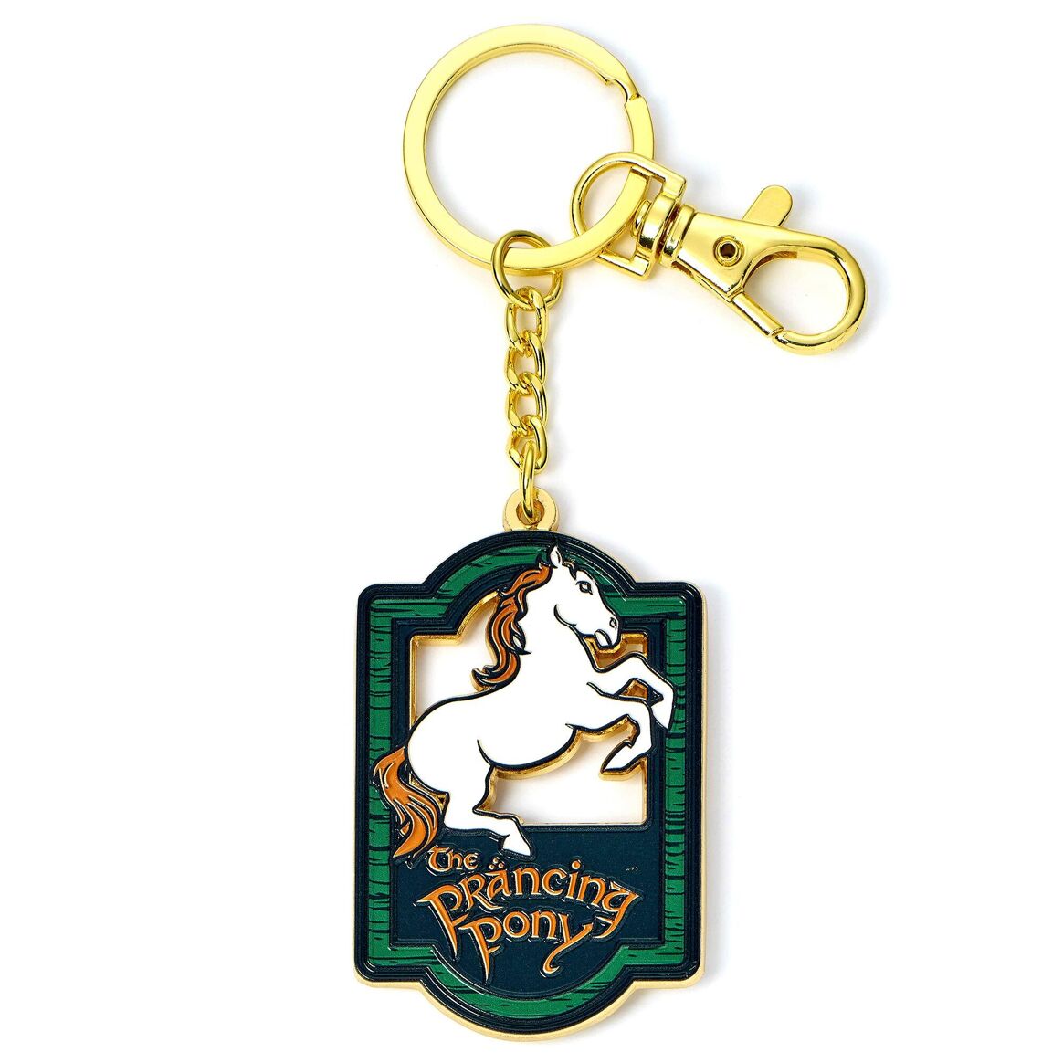 Porte-clés en métal représentant le logo du Prancing Pony, un produit Ankorstore de la collection Le Seigneur des Anneaux, symbole de l'aventure et de la magie.