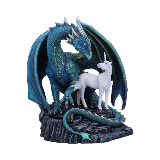Figurine "Protecteur de la Magie" de Lisa Parker, représentant une licorne blanche et un dragon aux ailes irisées, par le vendeur Nemesis Now, taille 17 cm. Un chef-d'œuvre fascinant de résine peinte à la main.