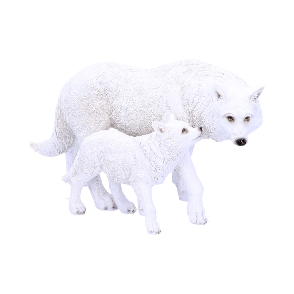 Figurine du loups Descendants d’hiver 27,5 cm - Mère loup protectrice et son petit naviguant dans un paysage hivernal magique.