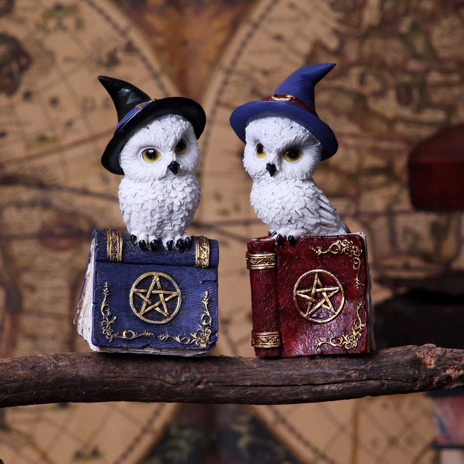 Figurine de chouette sur un livre de sort 12,5 cm, parfaite pour décorer un autel personnel ou enrichir une collection de witchcraft.